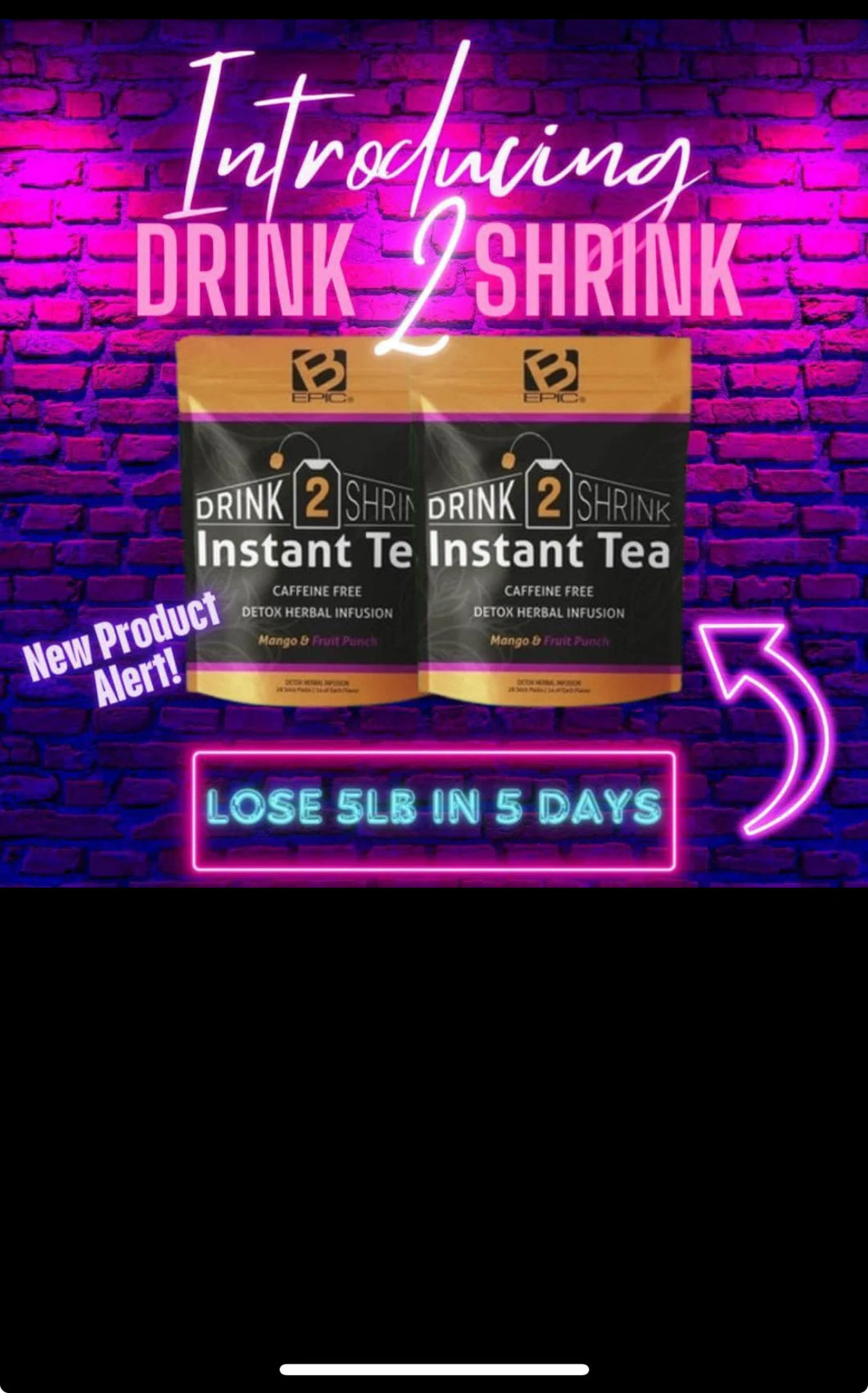 Instant Drink2Shrink Herbal Infused Detox Tea, Caffeine free (Includes 10 Sachet packs)